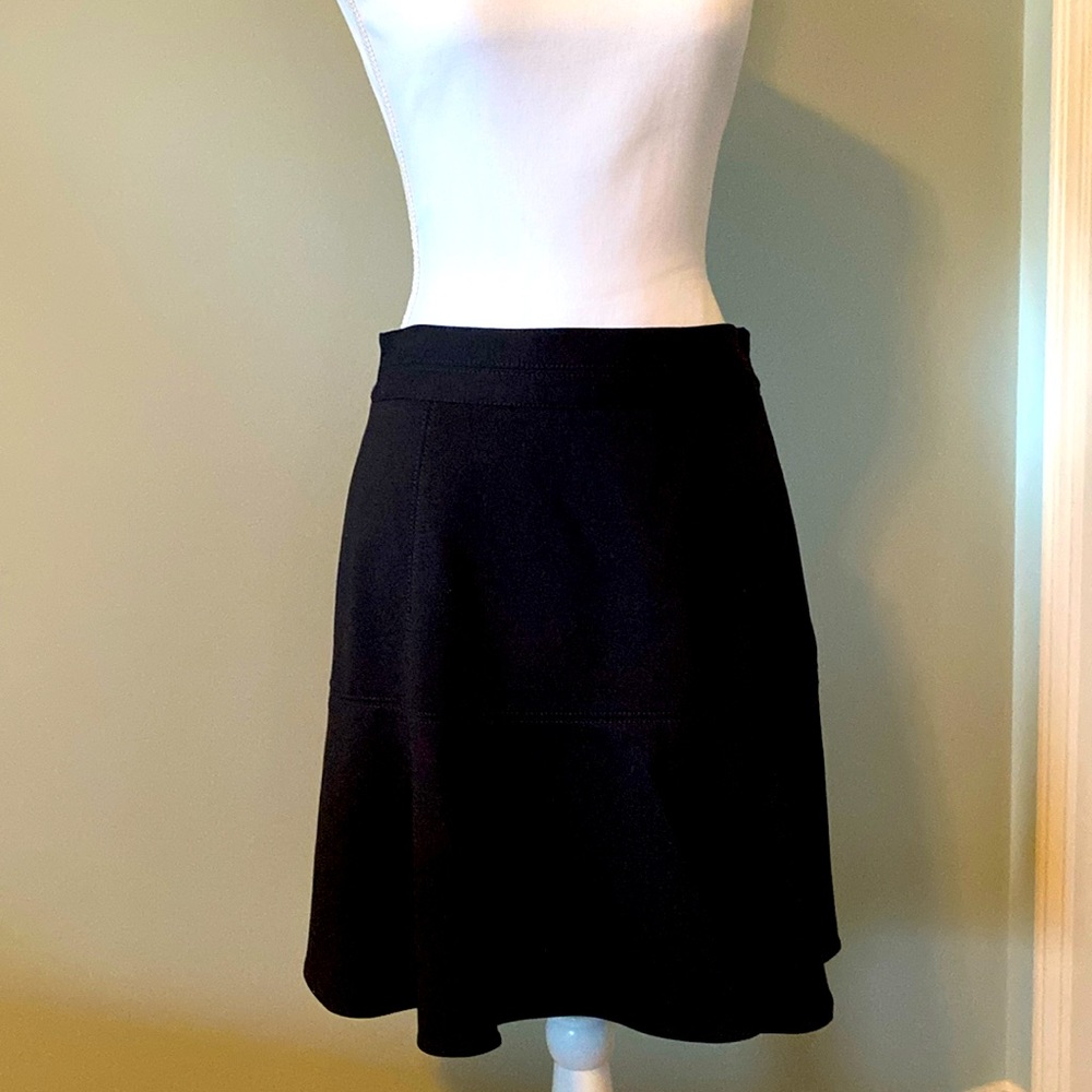 Black A-line skirt.